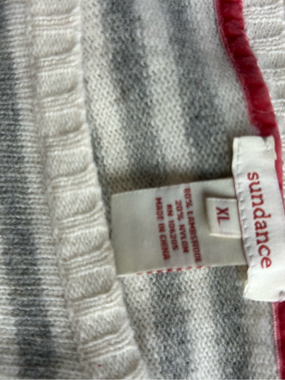 Sundance Cream and Gray Striped Knit Top with Red Trim